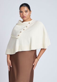 Button Detail Sweater Poncho