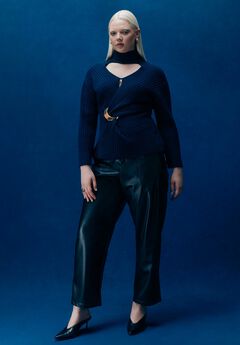 Faux Leather Pintuck Straight Leg Pant