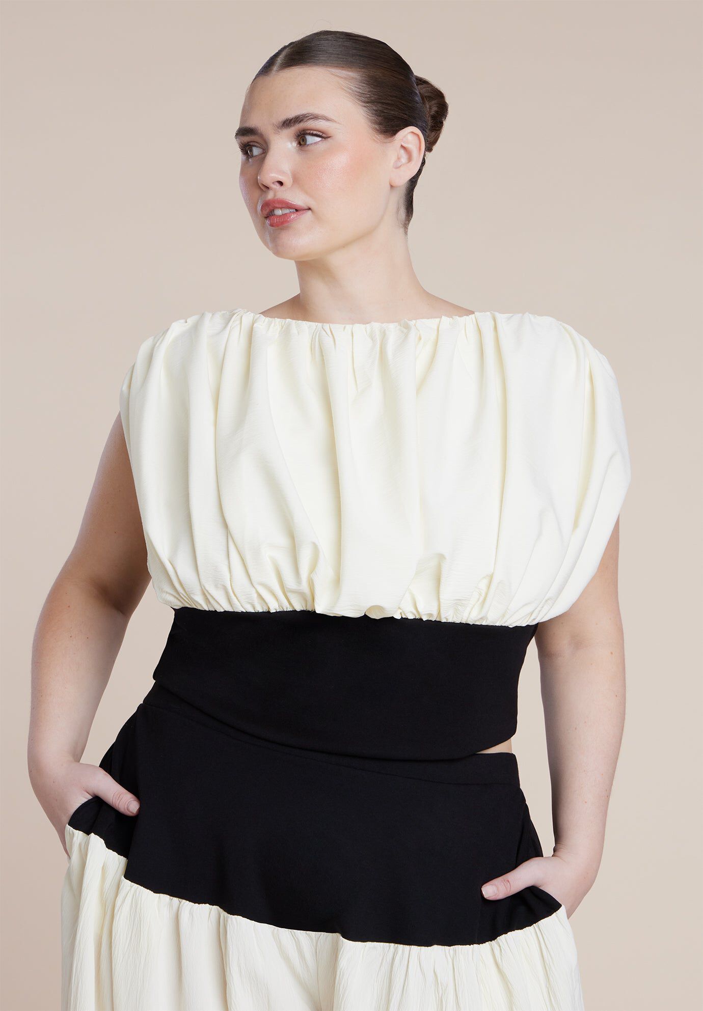 Combo Fabric Draped Top