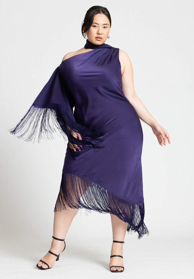 Scarf Neck Fringe Dress, PARACHUTE PURPLE, alternate image number null