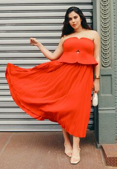 Strapless Pleated Midi Dress