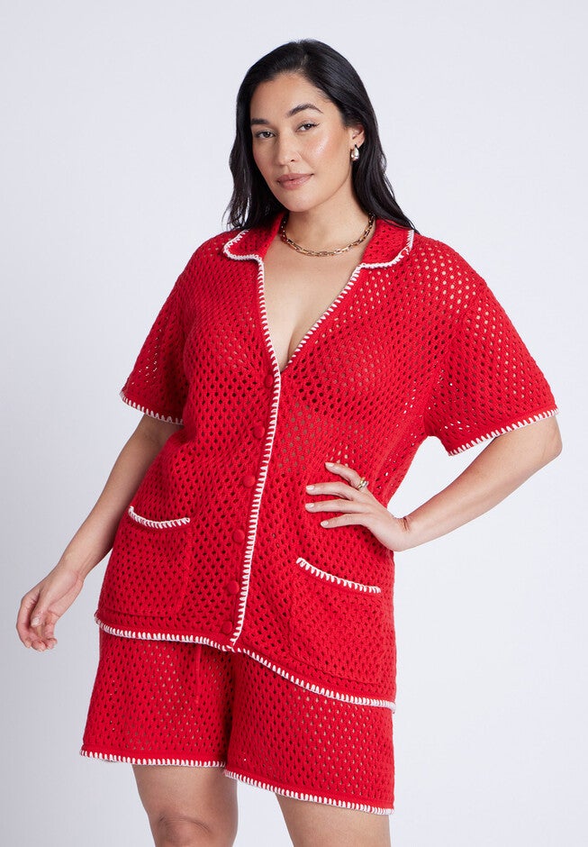 Crochet Sweater Tee, FLAME SCARLET, on-hover image number null