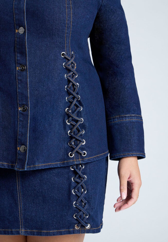Laced Denim Jacket, DARK RINSE, alternate image number null