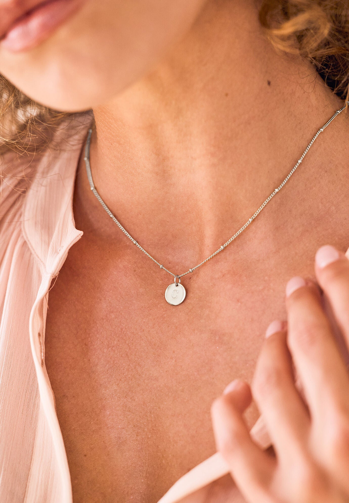 Madeline Silver Initial Pendant, J, alternate image number 2