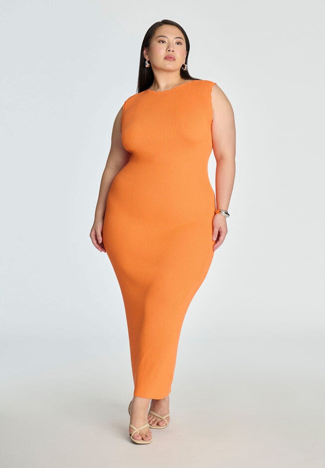 Stitch Detail Sweater Dress, ORANGE, hi-res image number null