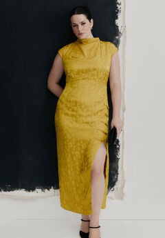 Funnel Neck Jacquard Maxi Dress