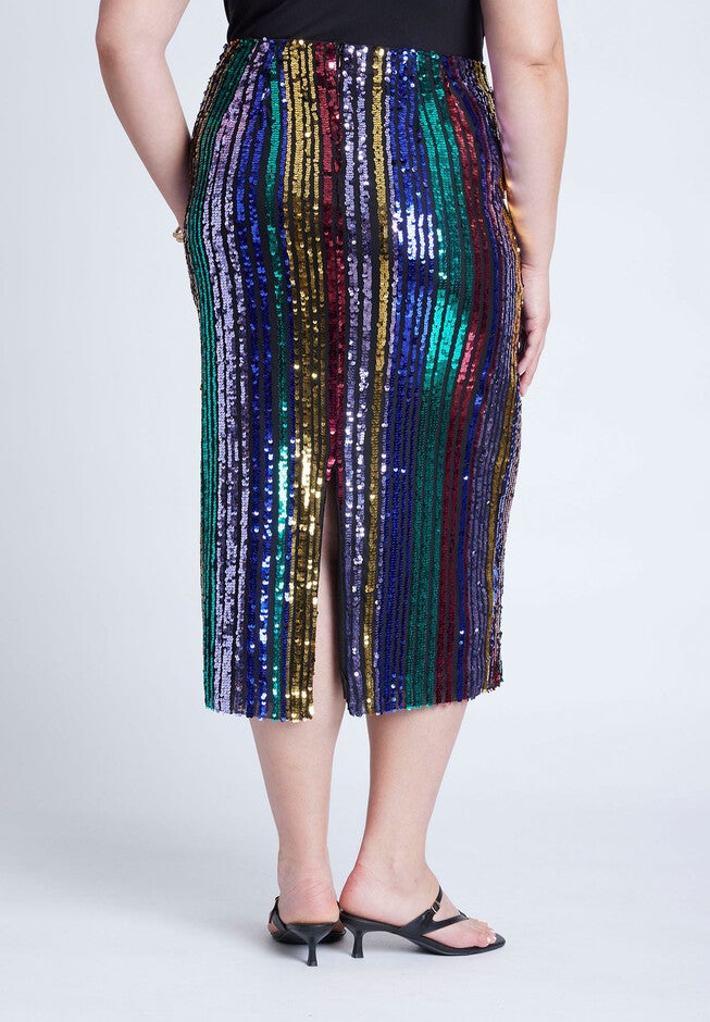 Rainbow Striped Sequin Midi Skirt, MULTI COLOR STRIPE, alternate image number null