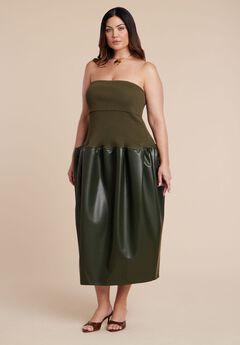 Faux Leather Sweater Mixed Dress