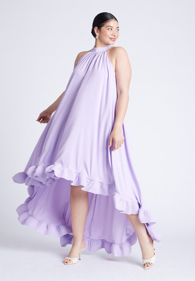 High Low Dramatic Ruffle Detail Dress, LILAC BREEZE, hi-res image number null
