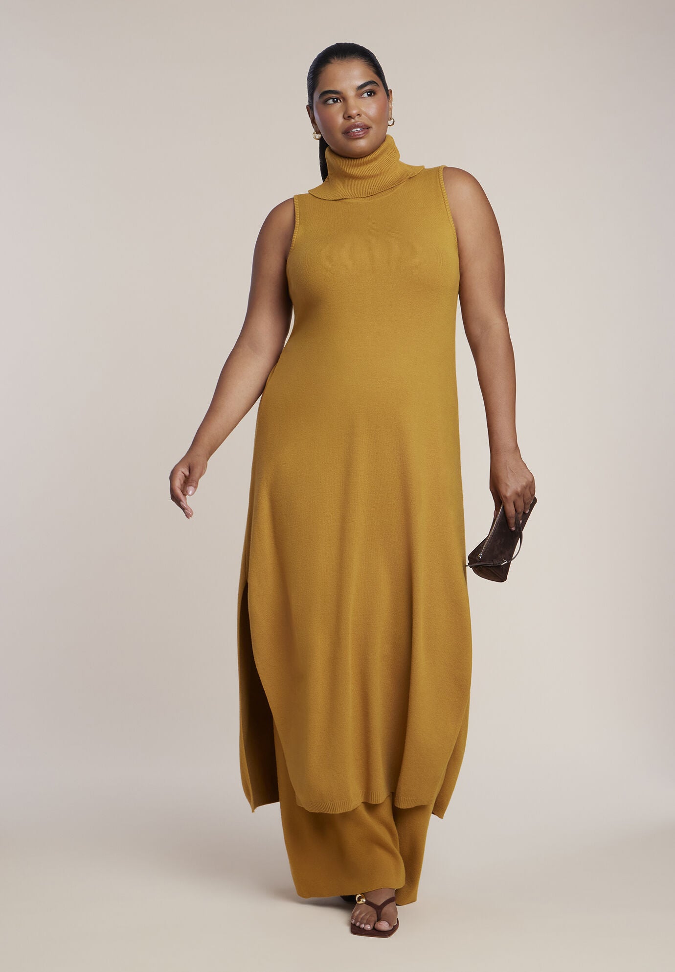 Turtleneck Sweater Midi Dress, HONEY, on-hover image number 1