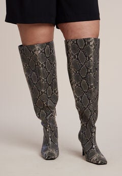 Embossed Faux Leather Knee-High Boot