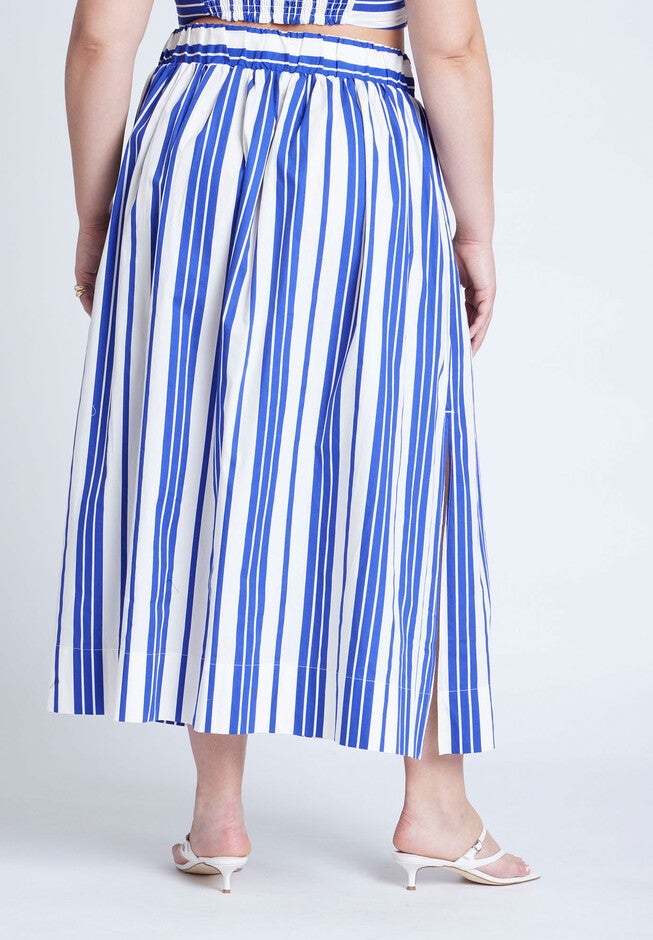 Poplin Maxi Skirt With Side Slits, RIVIERA STRIPE, alternate image number null