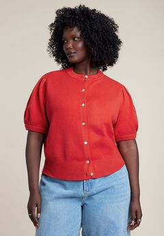 Puff Sleeve Cropped Cardigan