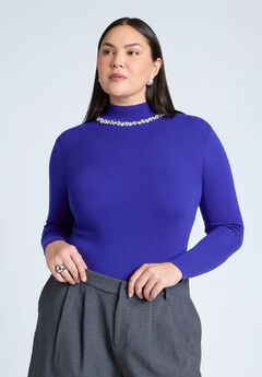 Embellished Neckline Sweater