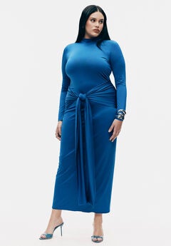 Tie Front Mock Neck Maxi Dress