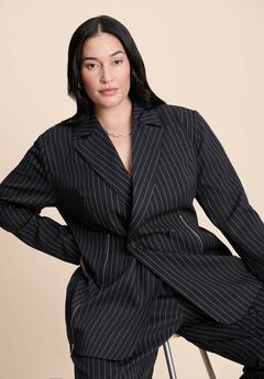 Zip Hem Pinstripe Blazer