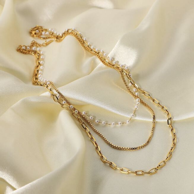 Hailey Necklace, GOLD PEARL, alternate image number 1