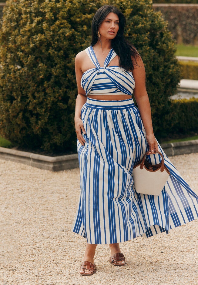 Poplin Maxi Skirt With Side Slits, RIVIERA STRIPE, hi-res image number null