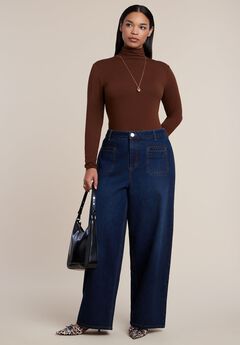 Adjustable Welt Pocket Wide-Leg Jean