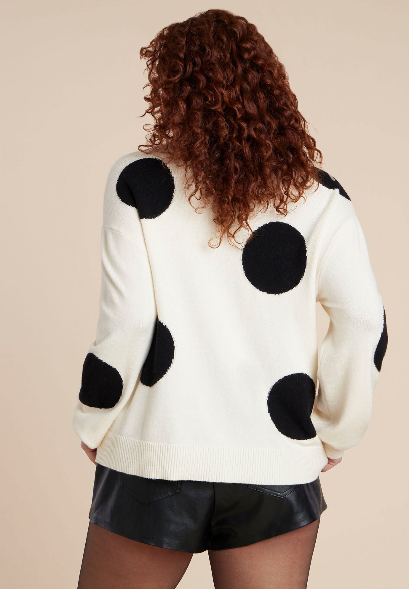 Polka Dot Sweater, WHITE WITH BLACK DOT PRINT, alternate image number 2