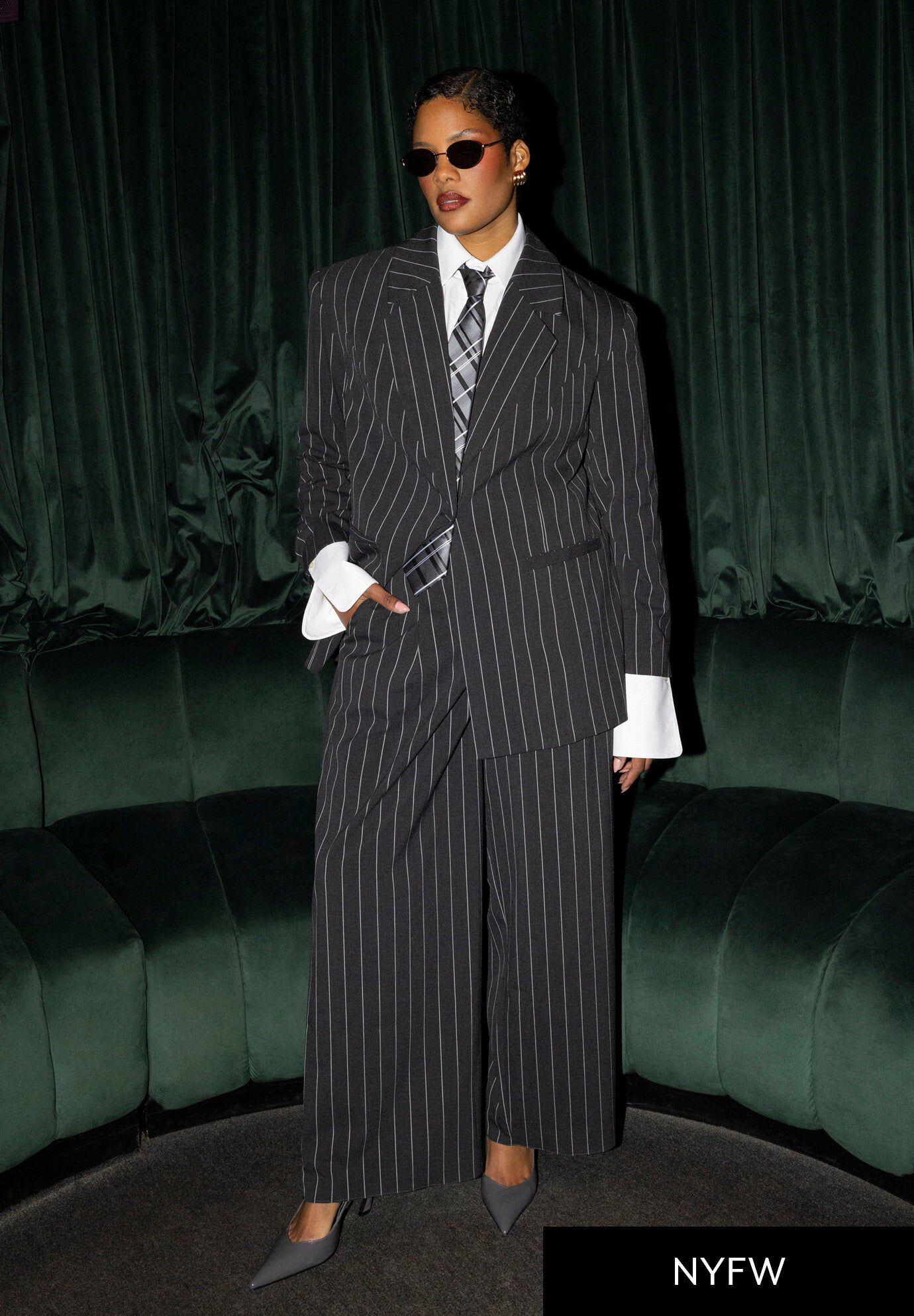 Wide Leg Pinstripe Trouser