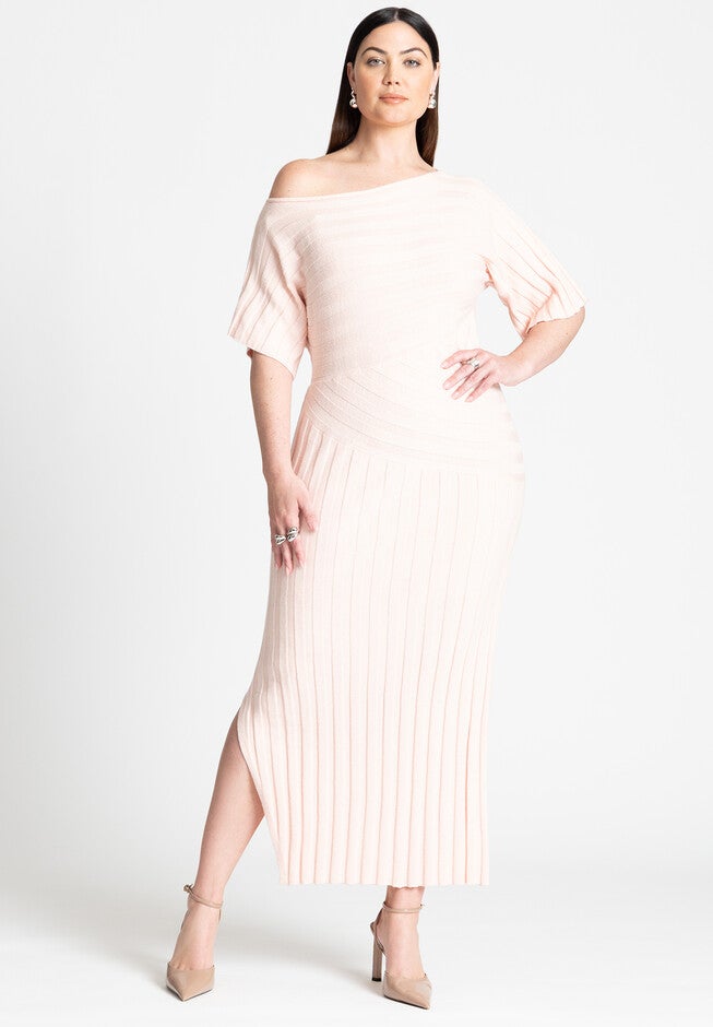 Mixed Directional Rib Midi Dress, SILVER PINK, hi-res image number null