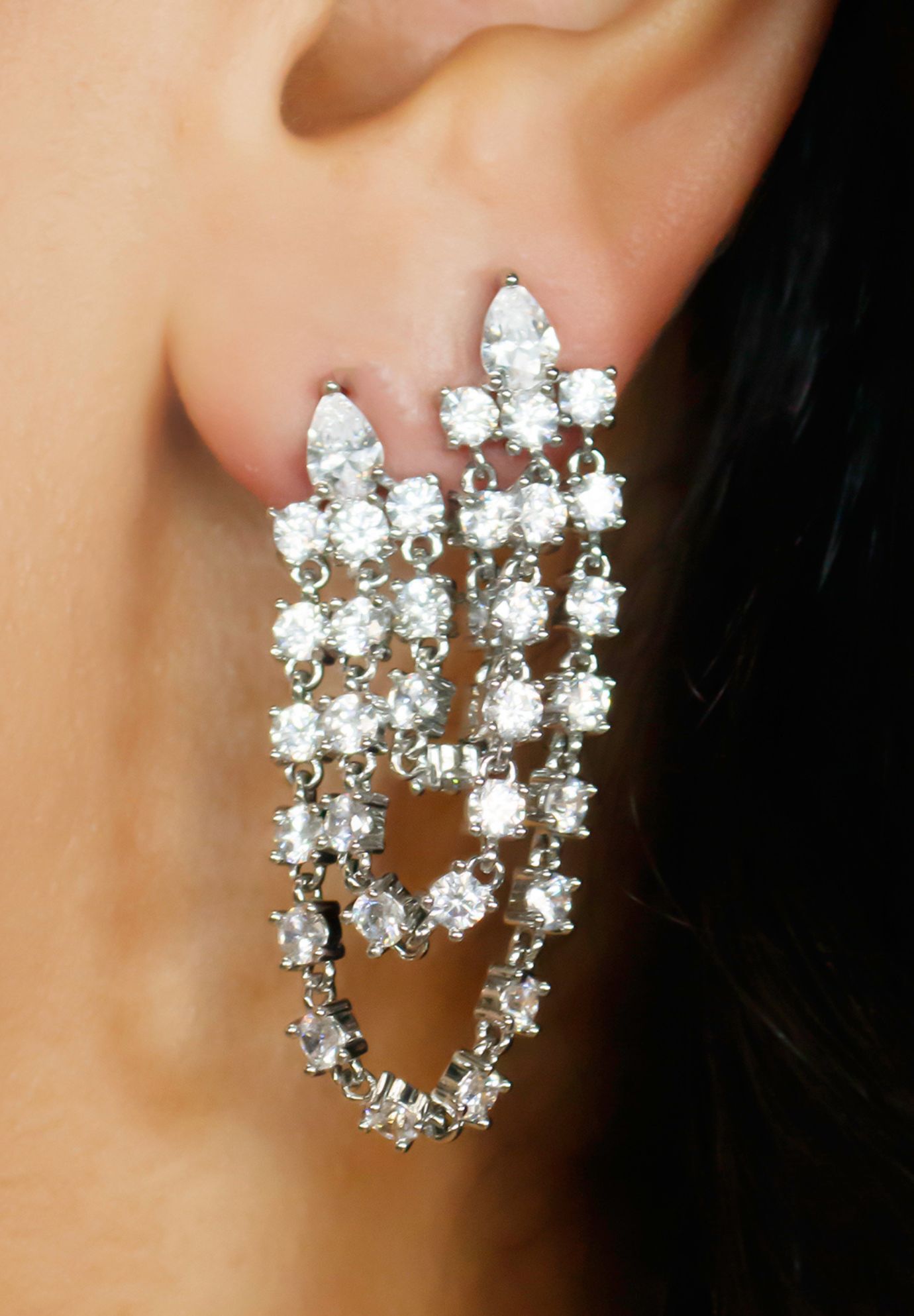 Vanna Double Pierced Silver Earring, SILVER, alternate image number 1