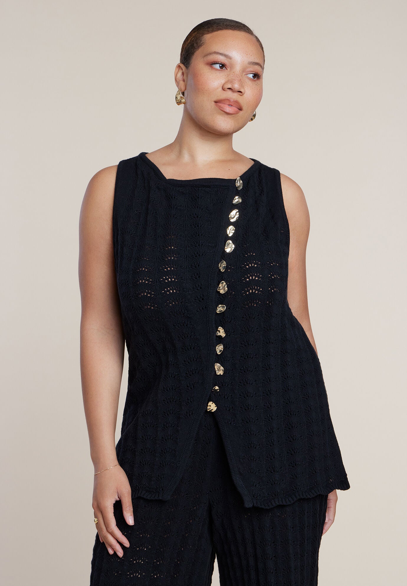 Pointelle Stitch Sweater Vest