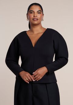 Round Sleeve V-Neck Top
