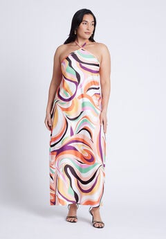 Tie Neck Printed Maxi Dress