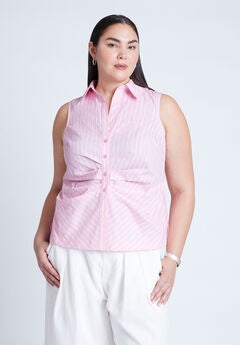 Striped Sleeveless Collared Top