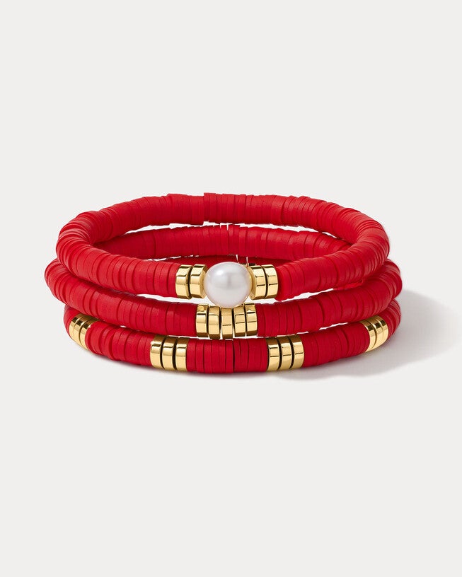 The Seville Pearl Bracelet Set- Red, RED, hi-res image number 0