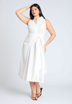 Tie Front Poplin Midi Dress