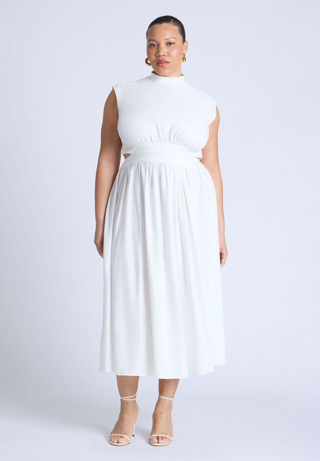 Linen High Neck Dress, JET STREAM, on-hover image number null