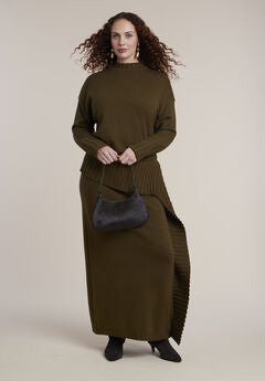 Foldover Skirt Sweater Midi Dress