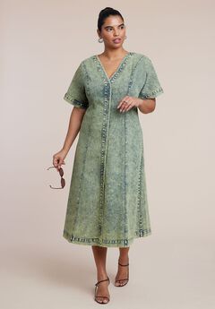 V Neck Flare Denim Dress