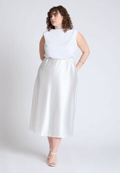 Strong Shoulder Satin Skirt Dress