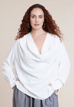 Plunging Cowl Neck Blouse