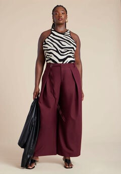 Pleat Detail Trouser With Long Belt
