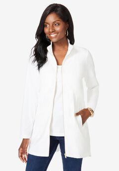 Stretch Cotton Zip Front Hi-Low Jacket