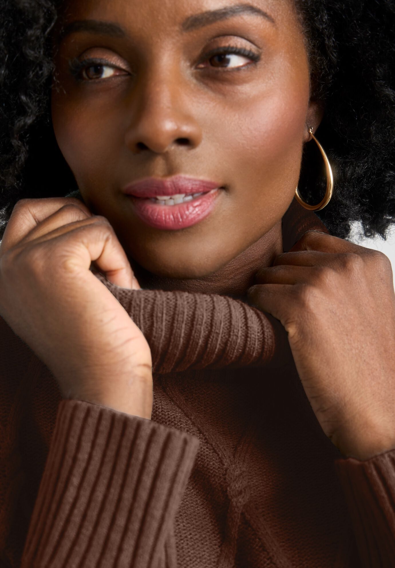 Cable Turtleneck Sweater, RICH BROWN, alternate image number 3