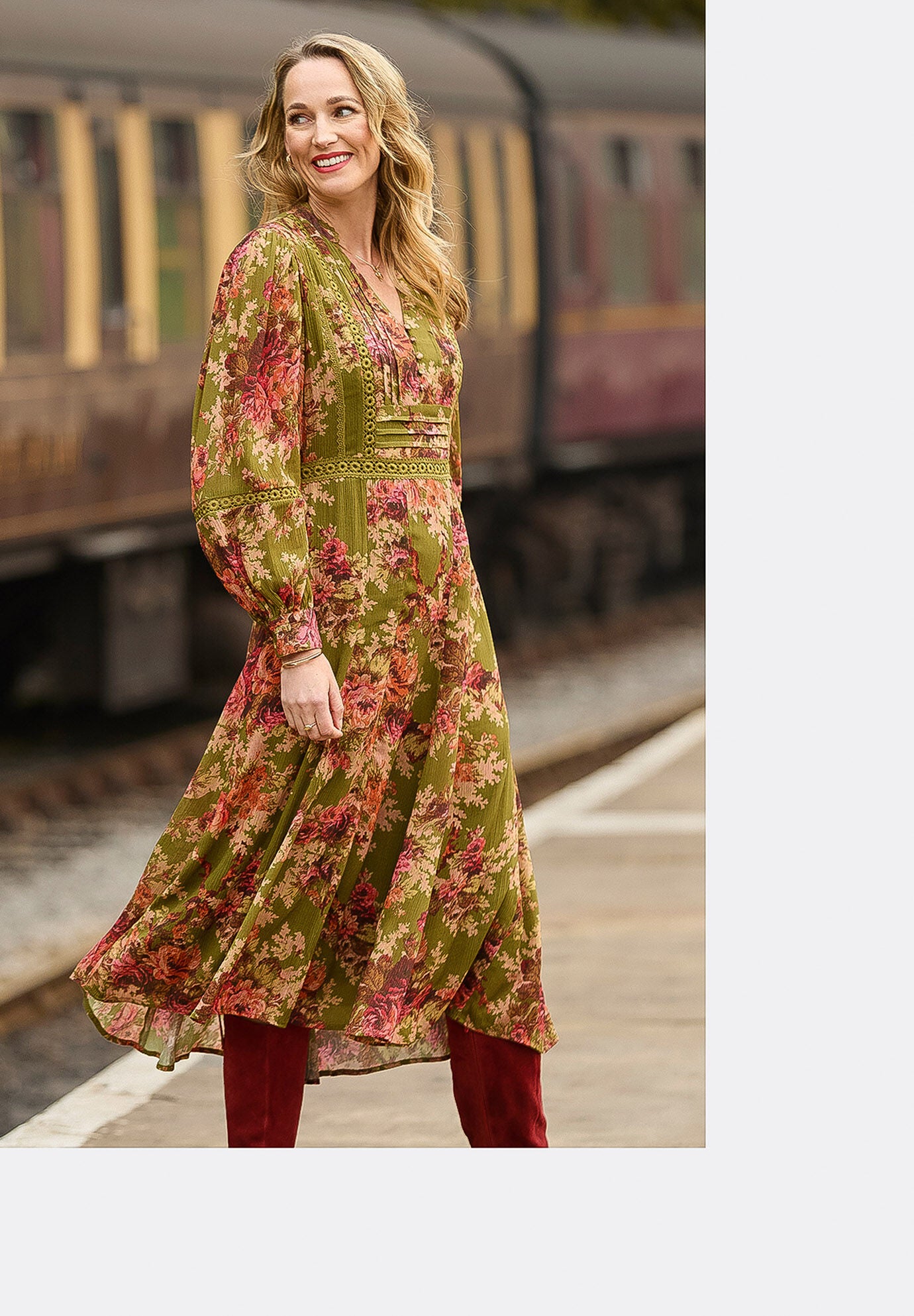Autumn Peasant Maxi Dress, OLIVE BATIK BLOOM, alternate image number 6
