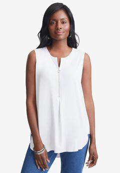 Stretch Knit Hi-Low Zip Tunic