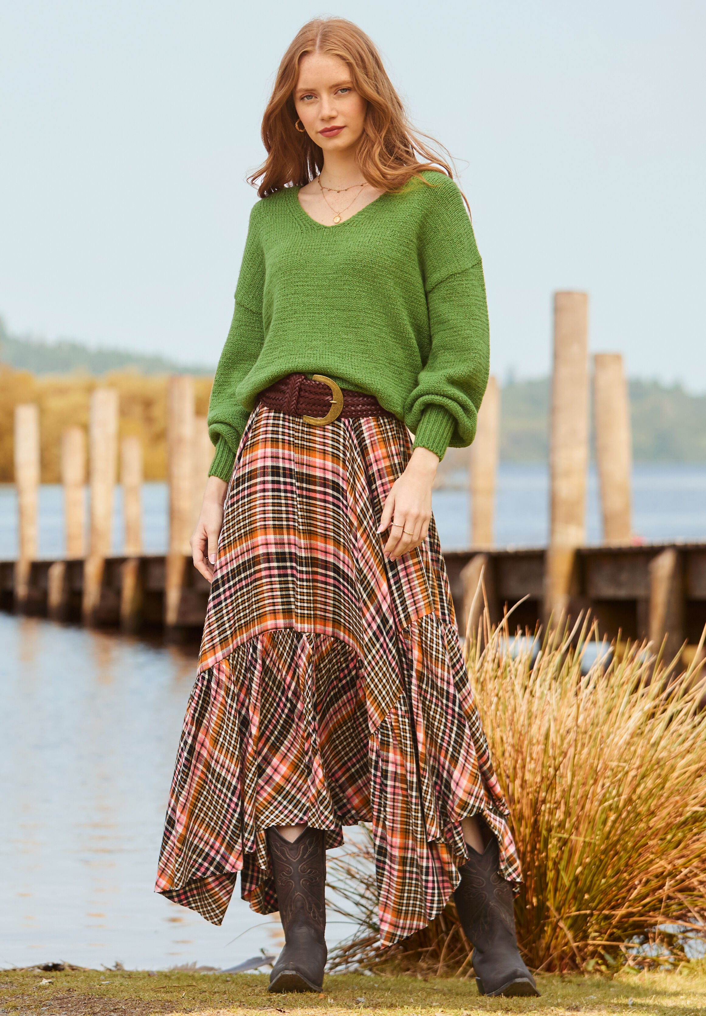 Cozy V-Neck Pullover Sweater, MOSS, alternate image number 5