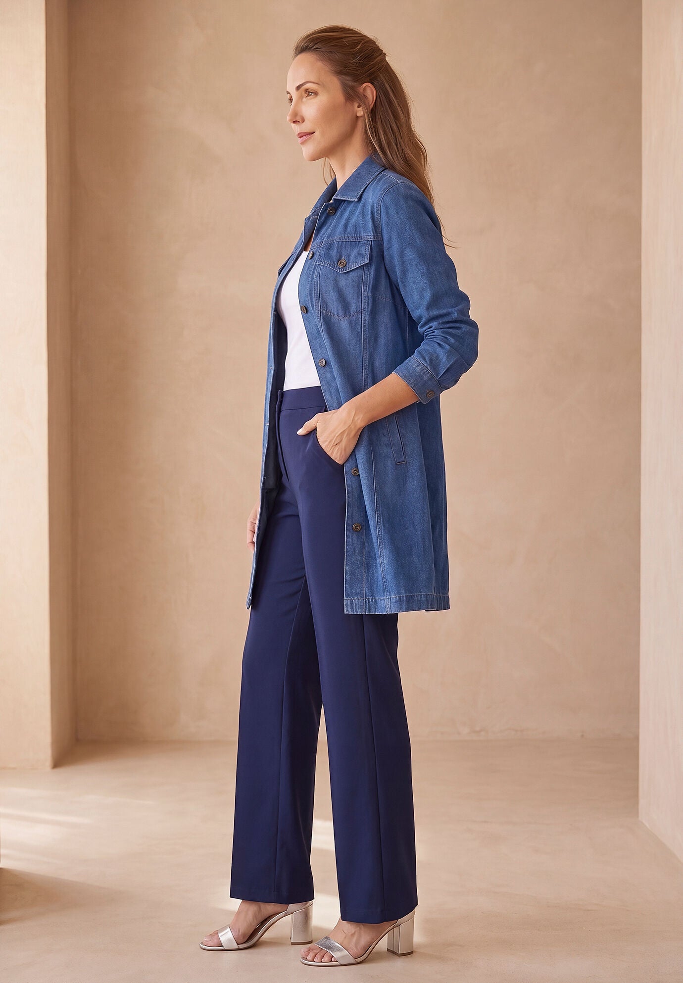 Long Denim Jacket, MEDIUM STONEWASH, alternate image number 5