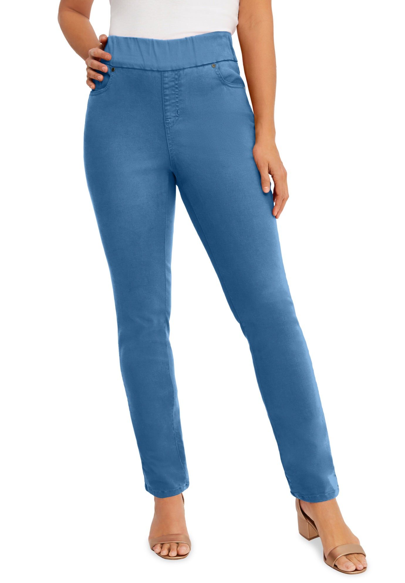 Comfort Waist Stretch Denim Straight-Leg Jean, DUSTY INDIGO, hi-res image number 0