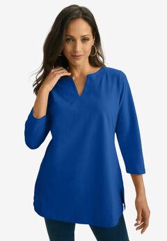 Stretch Cotton Notch Neck Tunic
