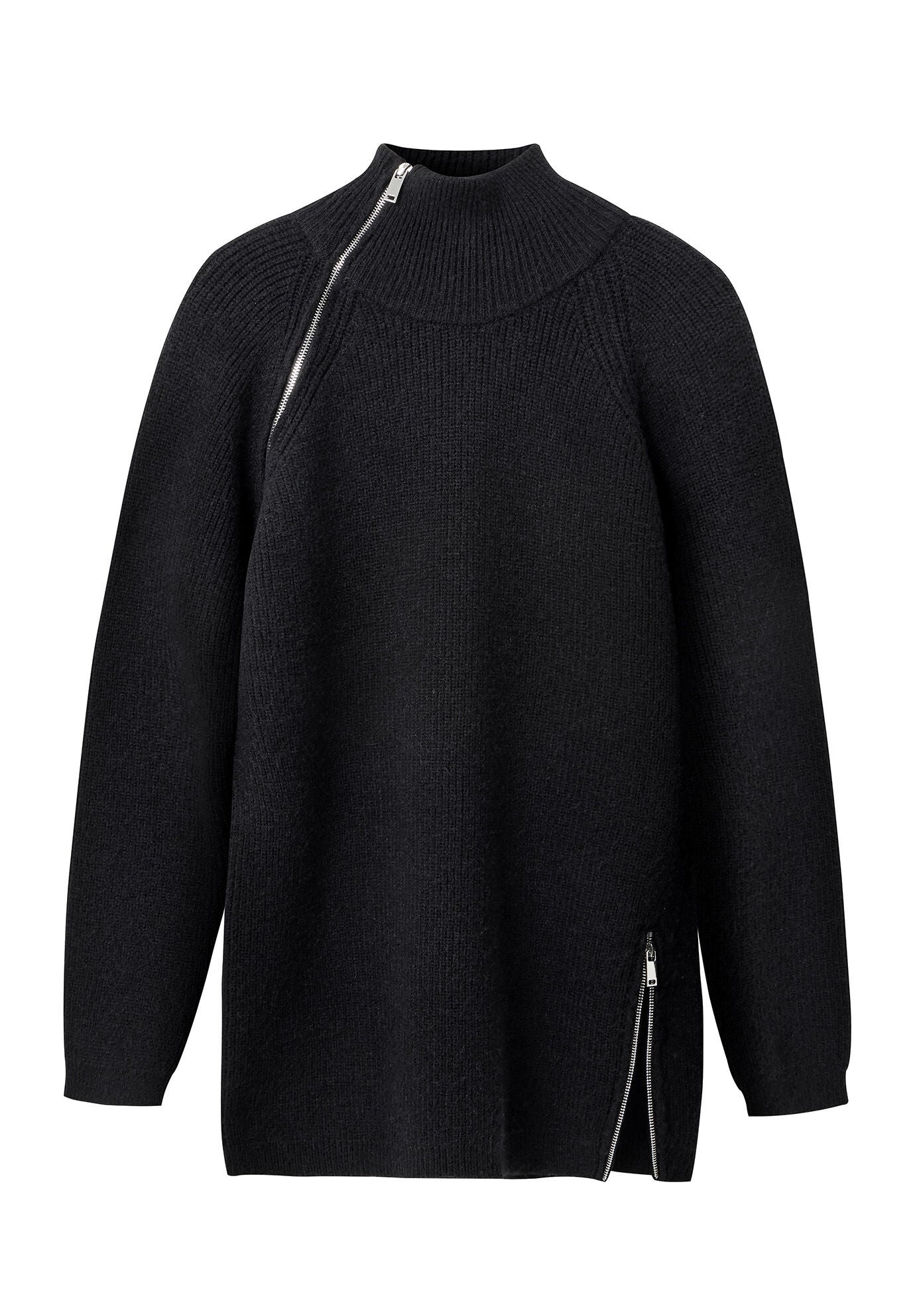 Mockneck Zip Tunic Sweater, BLACK, alternate image number 4