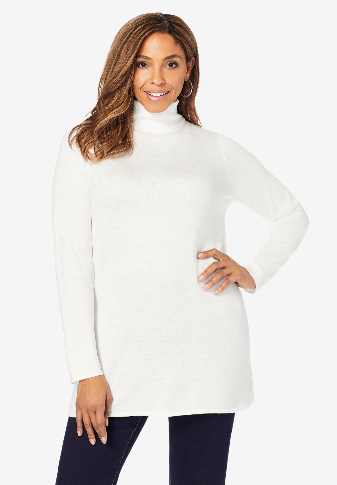 Cotton Cashmere Turtleneck, IVORY, hi-res image number 0