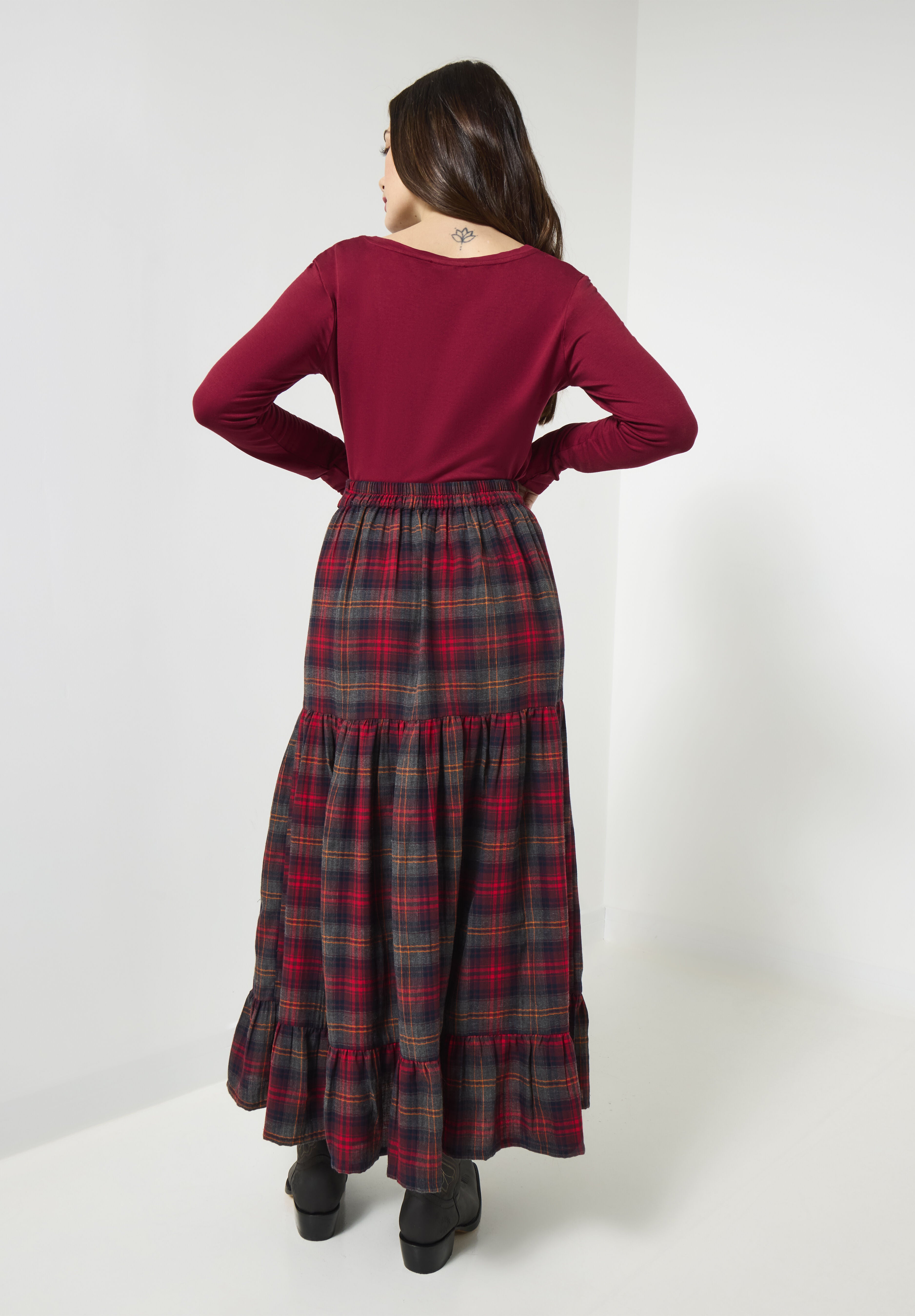 Stretch Knit V-Neck Tee, OXBLOOD, on-hover image number 1